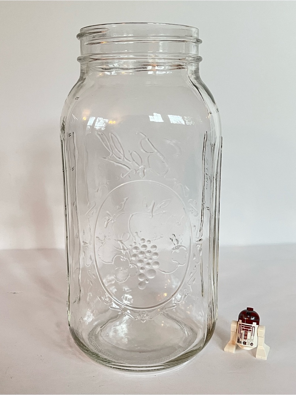 Clear Glass Ball Jar with Embossed Fruit Design Half Gallon 64oz